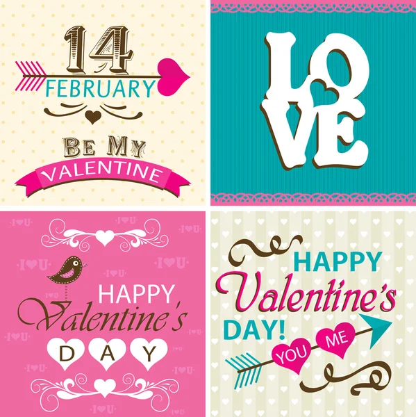 Valentines day cards with ornaments, vector — Stock Vector