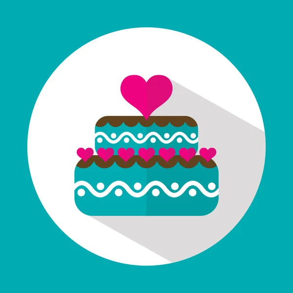 Valentine cake, flat icon with long shadow, vector — Stock Vector