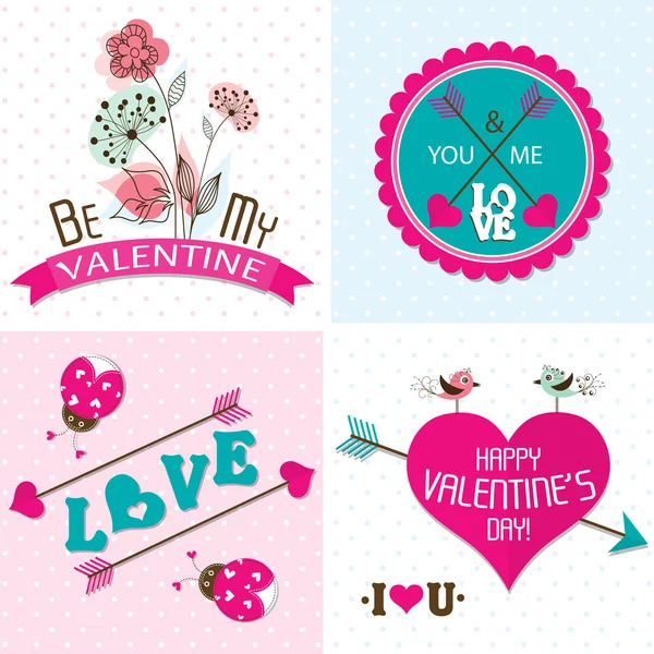 Valentines day cards with ornaments, vector — Stock Vector
