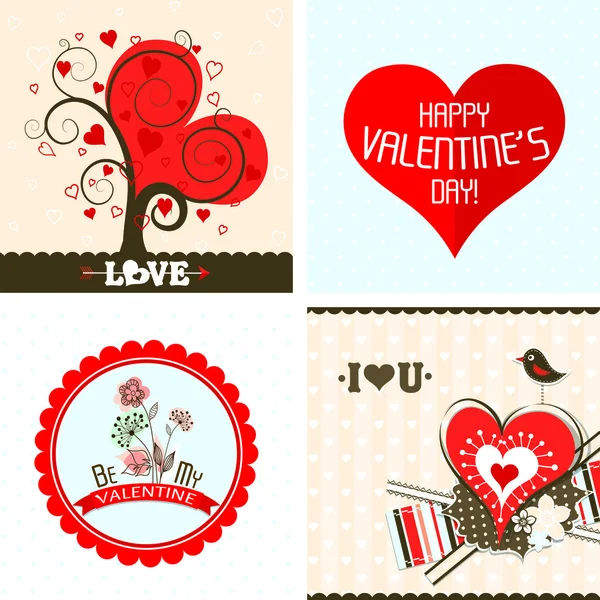 Valentines day cards with ornaments, vector — Stock Vector