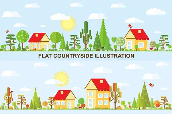 Flat vector tree and house illustration — Stock Vector