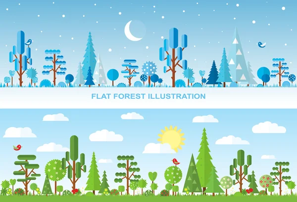 Platt vektor träd illustration, skog — Stock vektor