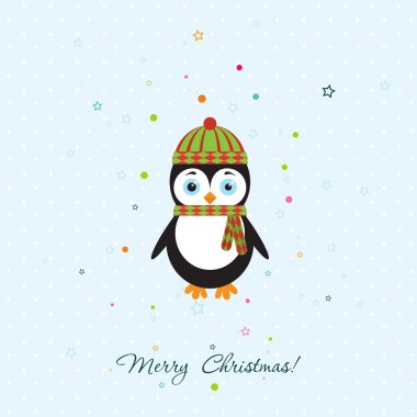 Şablon Noel tebrik kartı olan bir penguen, vektör