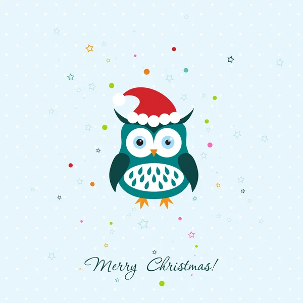 Tarjeta de felicitación de Navidad plantilla con un búho, vector — Vector de stock