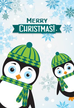 Şablon Noel tebrik kartı olan bir penguen, vektör