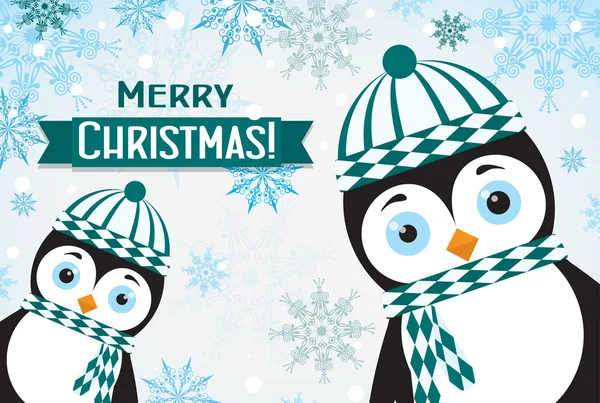 Tarjeta de felicitación de Navidad plantilla con un pingüino, vector — Vector de stock