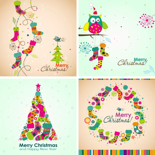 Vorlage Weihnachtsgrußkarte, Boot, Baum, Vektor — Stockvektor