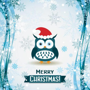 Şablon Noel tebrik kartı ile bir baykuş, vektör