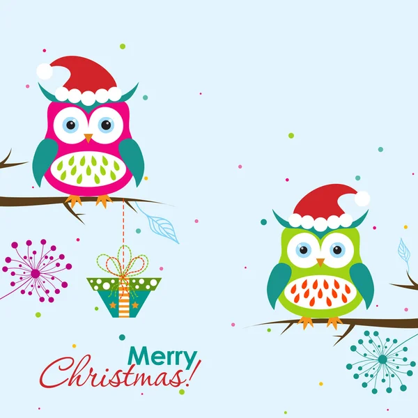 テンプレート、グリーティング カード クリスマス、フクロウとベクトル — ストックベクタ
