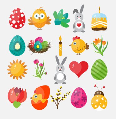 Tasarım için Paskalya düz Icons set, vektör