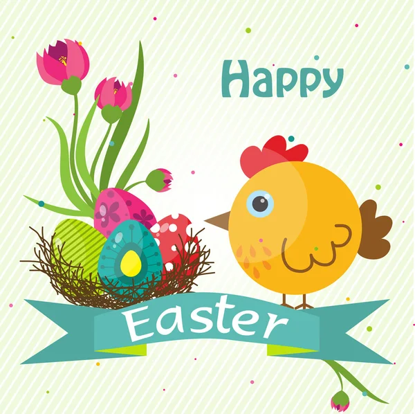 Template Easter greeting card, chick, vector — Stock Vector