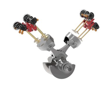 Beyaz arka plan üzerinde izole V8 araba motoru. 3D