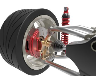 Ön AKS üzerinde beyaz izole süspansiyon ve spor gaz emiciler ile