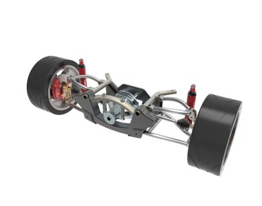 Ön AKS üzerinde beyaz izole süspansiyon ve spor gaz emiciler ile