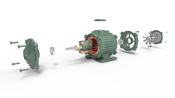 Электромотор. 3D изображение. Изолированные на белом
