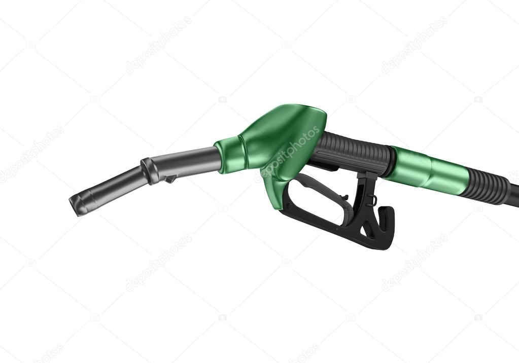 Green fuel nozzle isolated on white background. 3D render
