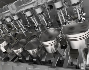 V8 araba motoru. modern otomobil motoru kavramı. yüksek çözünürlükte 3d render
