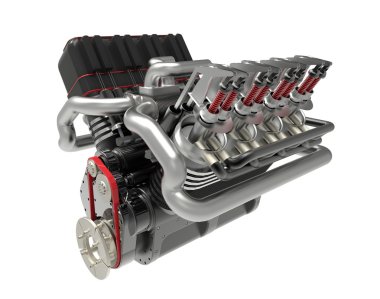 Beyaz arka plan üzerinde izole V8 bi turbo motor. Yüksek çözünürlükte 3d