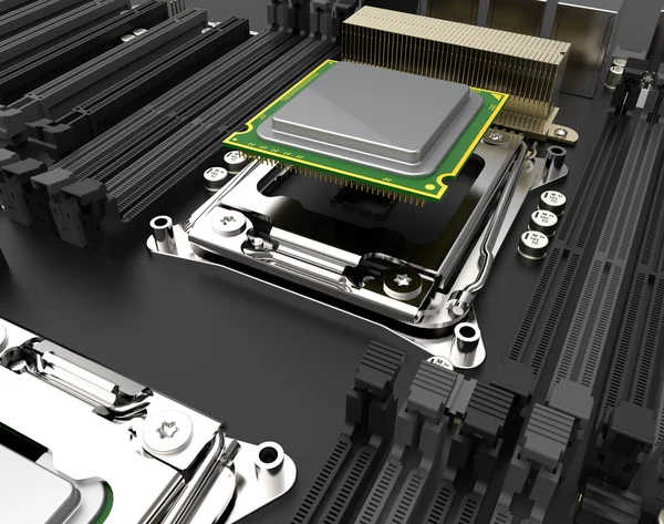 CPU-Konzept für zentrale Computerprozessoren. Technologie-Hintergrund. hochauflösendes 3D-Rendering Stockfoto