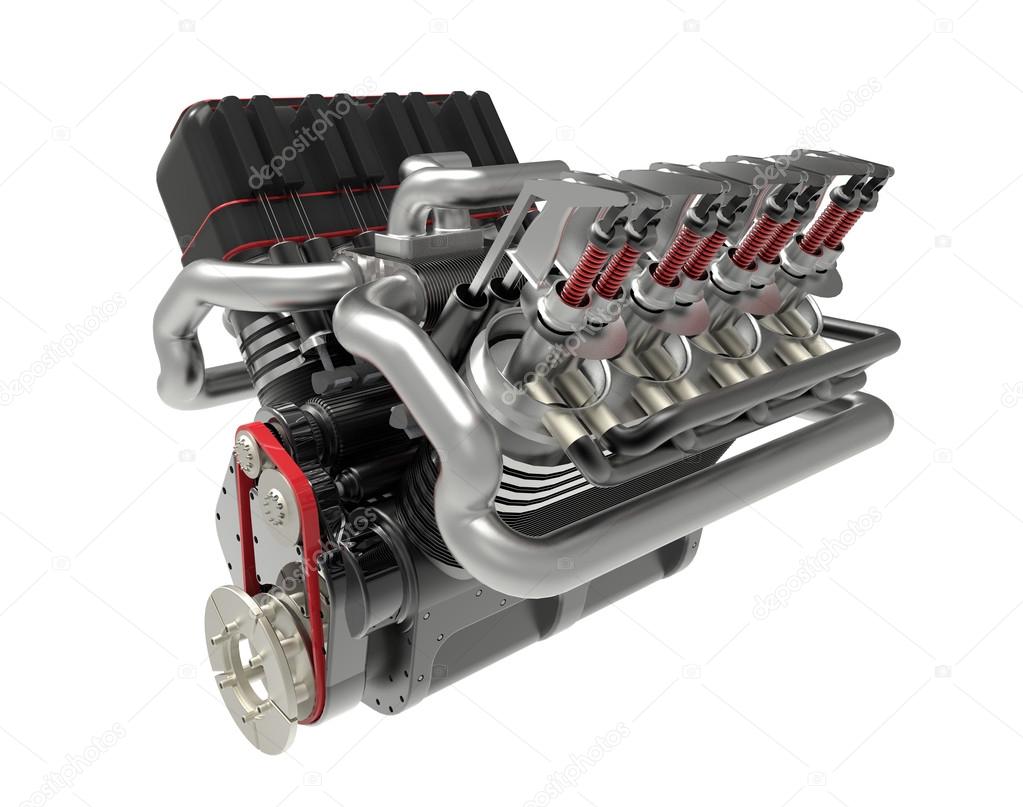 V8 bi turbocharger engine isolated on white background. High resolution 3d