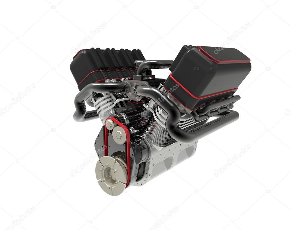 V8 bi turbocharger engine isolated on white background. High resolution 3d