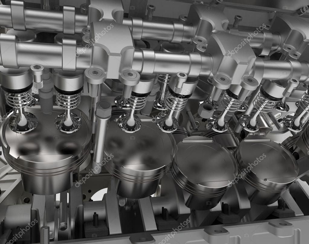 V8Motor. Konzept des modernen Automotors. hochauflösendes 3DRendering