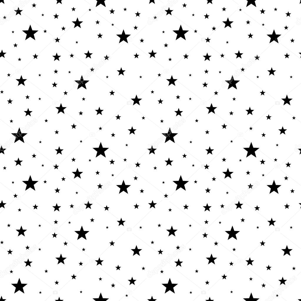 Stars black and white seamless pattern. Vector illustration.