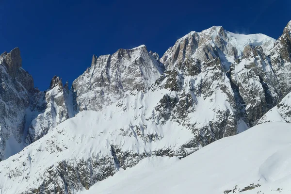 Mont Blanc Ορεινή Περιοχή Θέα Στο Χειμερινό Τοπίο Από Την — Φωτογραφία Αρχείου