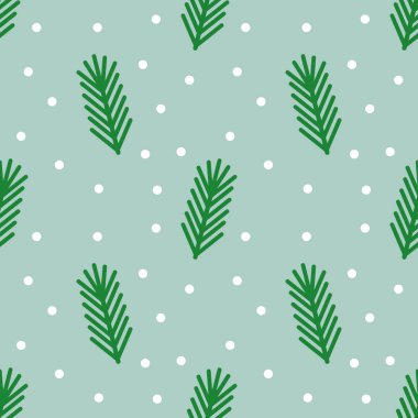 Yılbaşı ağacı dalları kışın arka planda pürüzsüz desen oluşturur. Vektör illüstrasyonu.