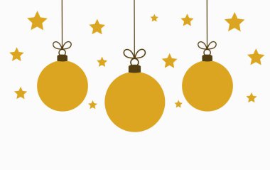 Altın rengi Noel süsleri beyaz arka planda. Vektör illüstrasyonu.
