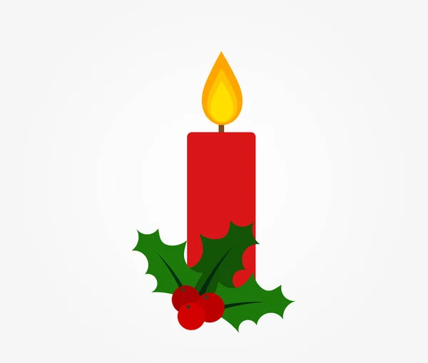 Weihnachten Rote Kerze Und Stechpalme Beeren Vektorillustration — Stockvektor