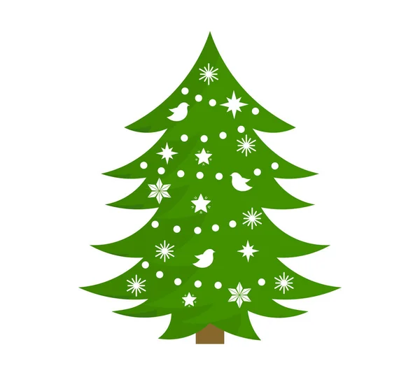 Árbol Navidad Verde Decorado Con Adornos Blancos Ilustración Vectorial — Vector de stock