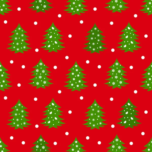 Green Christmas Trees Red Background Seamless Pattern Vector Illustration — Stock Vector