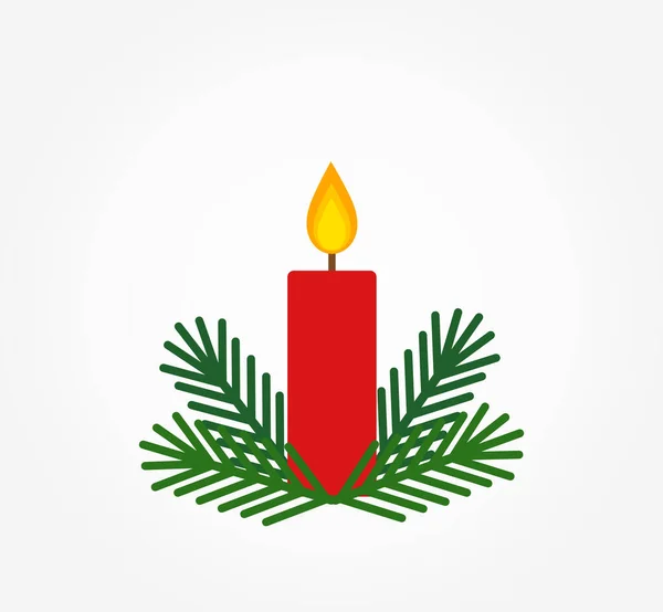 Christmas Red Candle Fir Branches Vector Illustration — Stock Vector