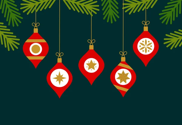 Kerstboom Ornamenten Grens Wenskaart Vectorillustratie — Stockvector