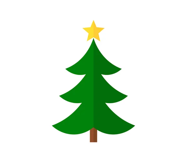 Grüner Weihnachtsbaum Und Stern Flache Design Ikone Vektorillustration — Stockvektor