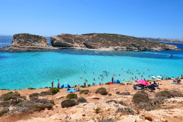 Vue Belle Lagune Bleue Sur Île Comino Malte — Photo