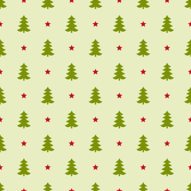 Noel ağaçları ve yıldızlar kusursuz duvar kâğıdı dizaynı. Vektör illüstrasyonu.