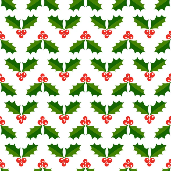 Holly Berries Leaves Christmas Winter Seamless Pattern Vector Illustration — Stock Vector