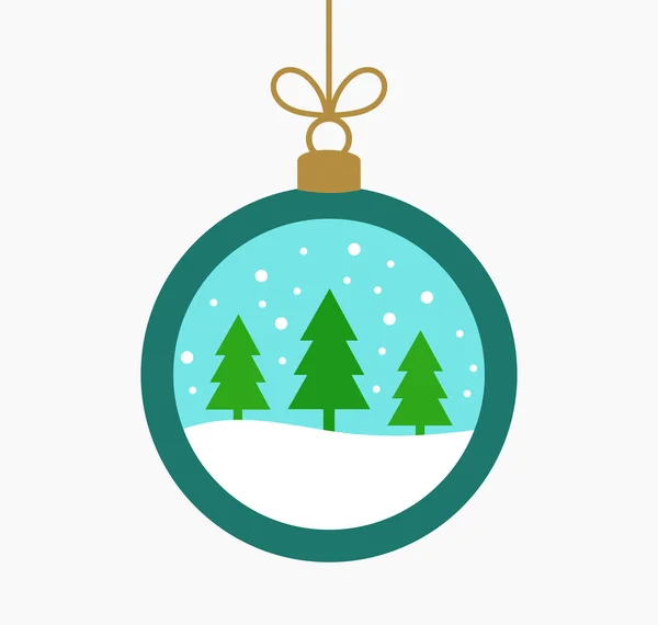 Kerstbal Ornament Met Kerstbomen Winterlandschap Binnen Vectorillustratie — Stockvector