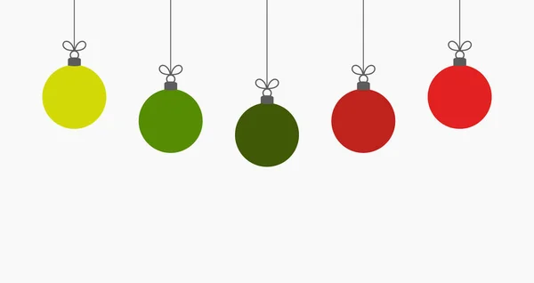 Рождественские Шары Зеленый Красный Висит Украшения Белом Фоне Праздничной Открытки — стоковый вектор