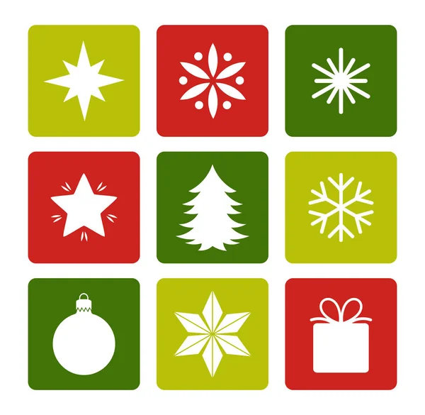 Vánoční Ploché Designové Prvky Symboly Ikony Dlaždice Set Vektorová Ilustrace — Stockový vektor