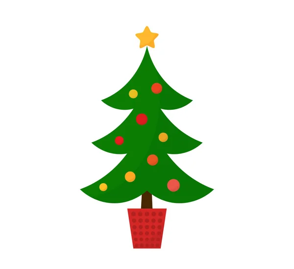 Decorated Christmas Tree Pot Icon Vector Illustration — Stock Vector