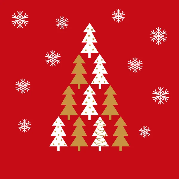 Árboles Navidad Dorados Blancos Sobre Fondo Rojo Tarjeta Navidad Vector — Vector de stock