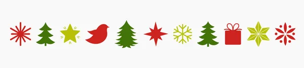 Vánoční Plochý Design Červené Zelené Ikony Prvky Ohraničení Vektorová Ilustrace — Stockový vektor
