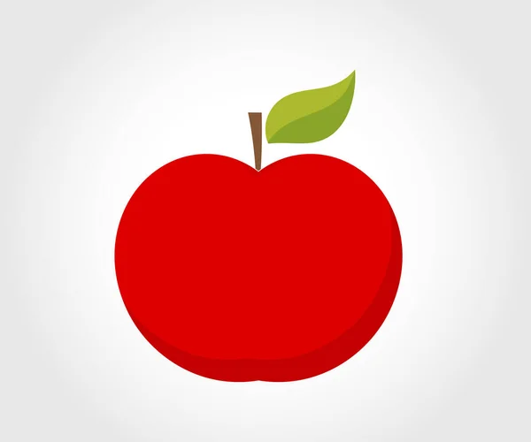 Illustration Red Apple Green Leaf Flat Design Vector Icon — Stock Vector