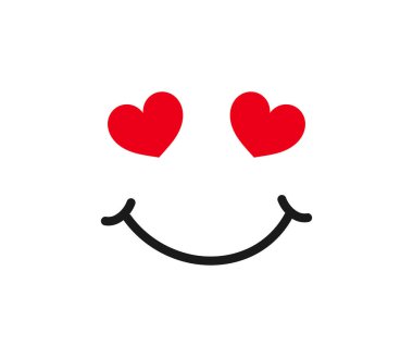 Aşk gülümsemesi, kalp gözleriyle. Vektör illüstrasyonu.