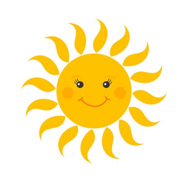 Sevimli gülümseyen güneş çizgi film ikonu. Vektör illüstrasyonu