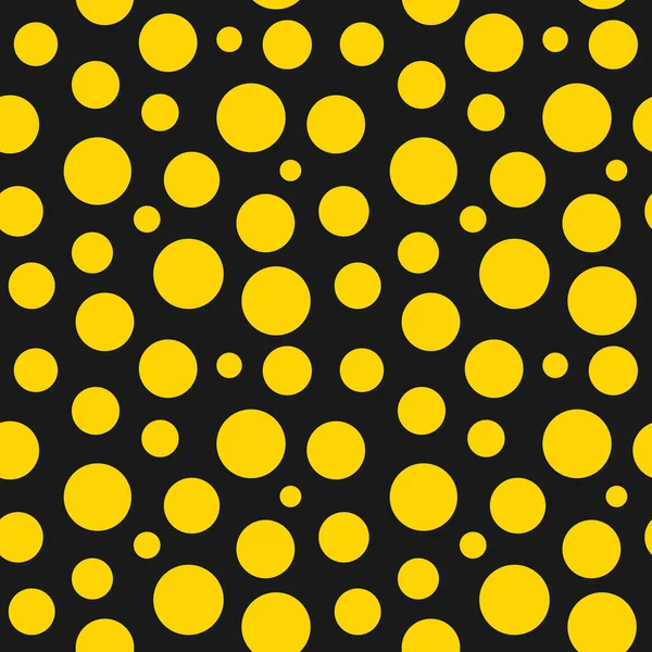 Pois Jaunes Sur Fond Noir Motif Sans Couture Illustration Vectorielle — Image vectorielle