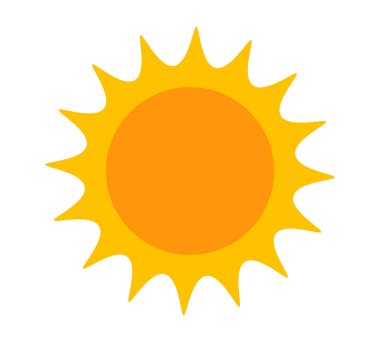 Güneş. Beyaz arkaplanda sarı simge. Vektör illüstrasyonu.